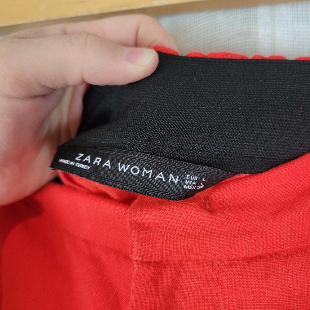 Zara Woman High Rise Wide Leg 100% Linen Pants Red Size Large Lagenlook - Picture 8 of 12